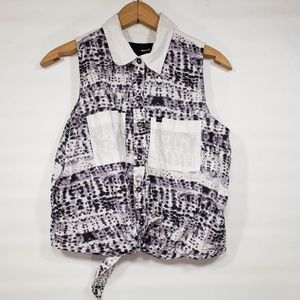 Hurley Front Tie Crop Top Button Down Size Medium